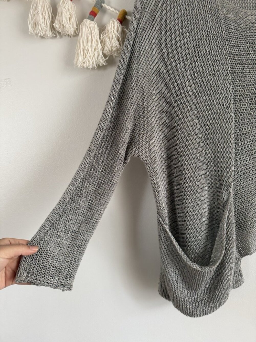 Alembika Open Knit Asymmetrical Grey Slouchy Oversized Lagenlook Coastal Top S - Picture 3 of 9
